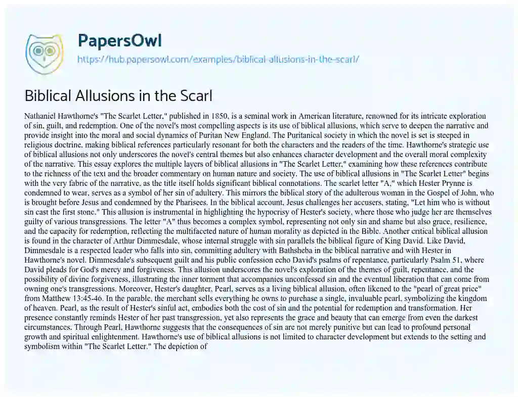 Essay on Biblical Allusions in the Scarl