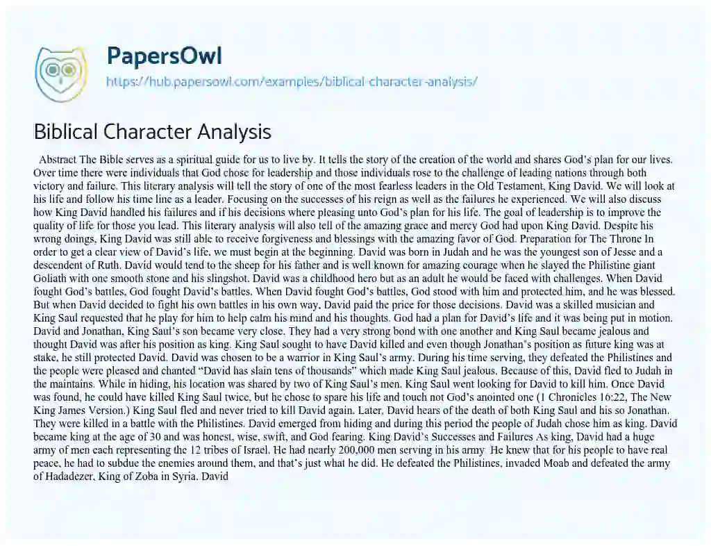 Essay on Biblical Character Analysis