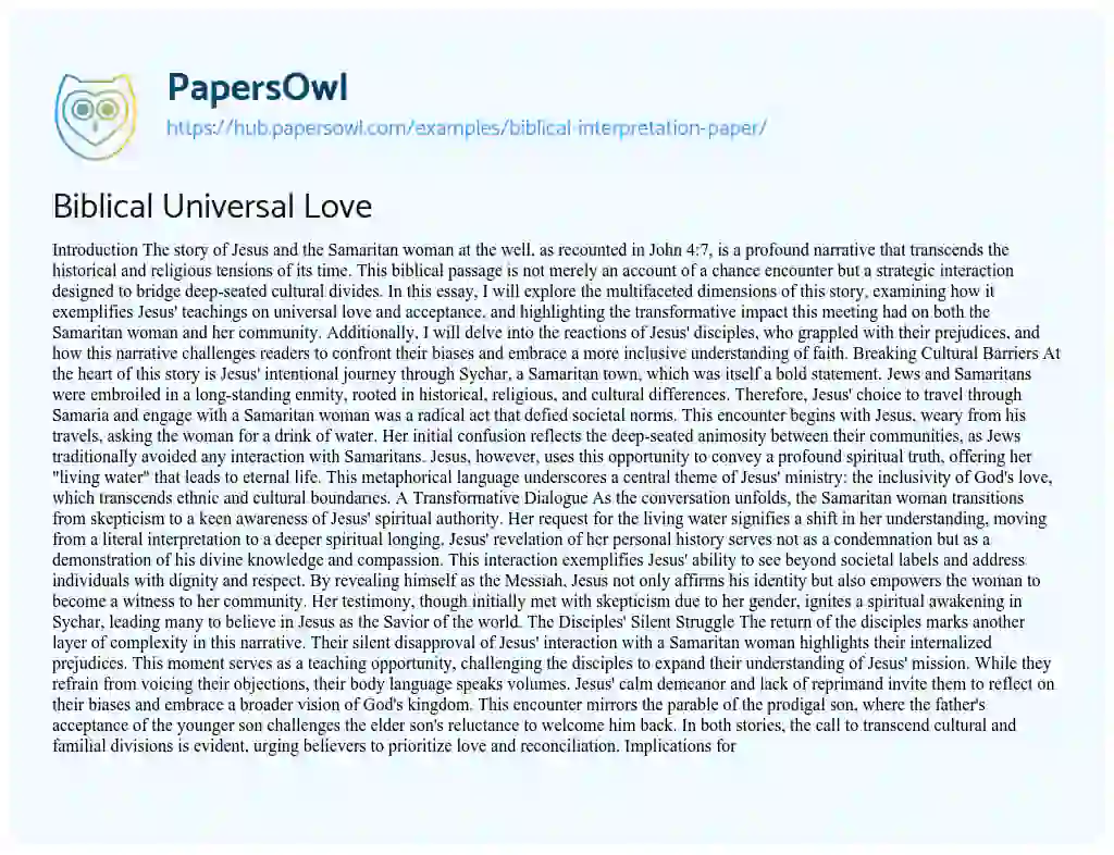 Essay on Biblical Universal Love