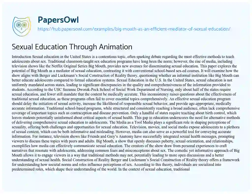 Essay on Sexual Education Through Animation