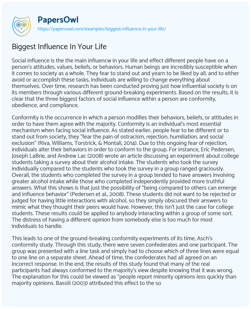 Essay on Biggest Influence In Your Life