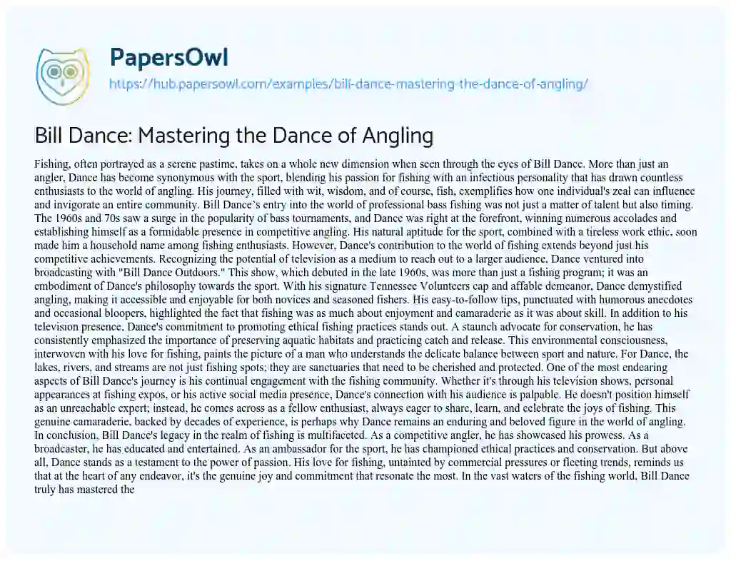 Essay on Bill Dance: Mastering the Dance of Angling