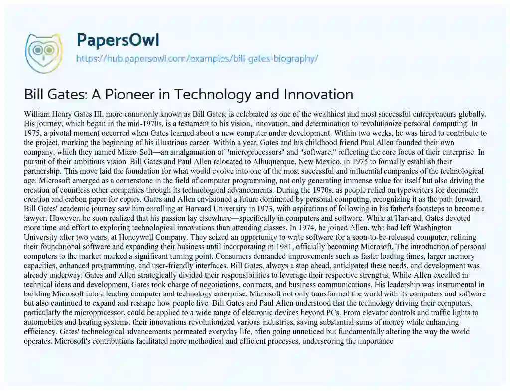 Essay on Bill Gates: A Pioneer in Technology and Innovation