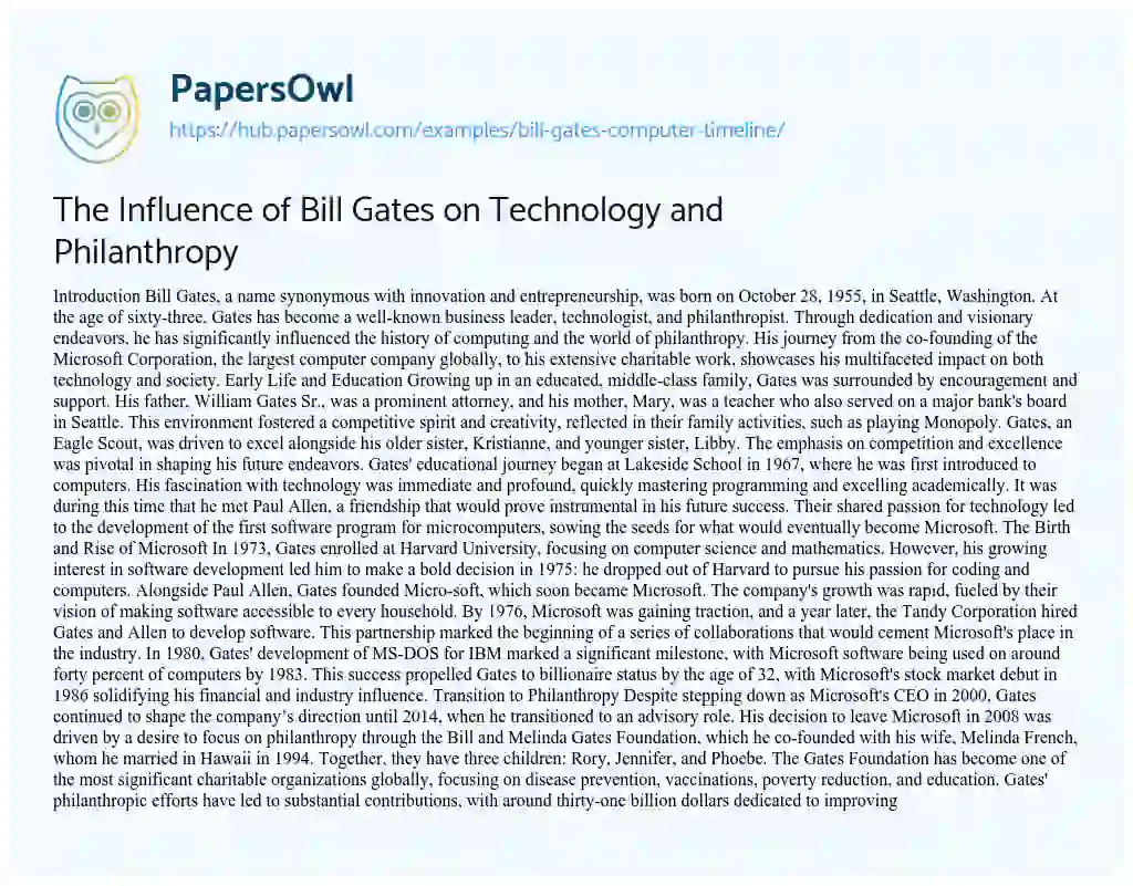 Essay on The Influence of Bill Gates on Technology and Philanthropy