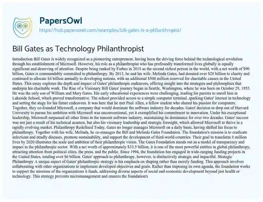 Essay on Bill Gates as Technology Philanthropist