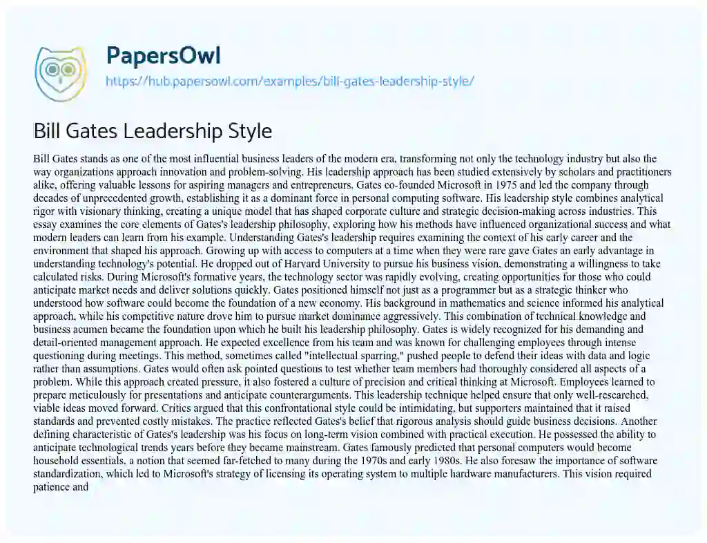 Essay on Bill Gates Leadership Style