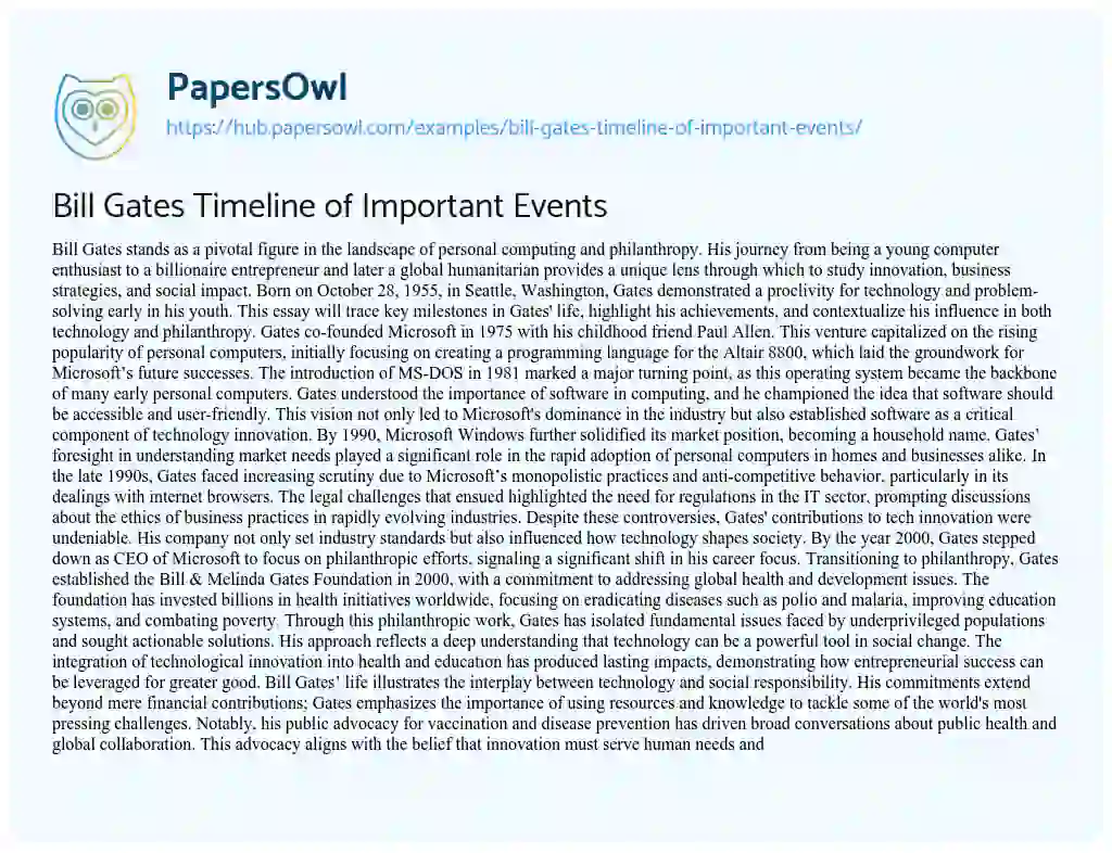 Essay on Bill Gates Timeline of Important Events