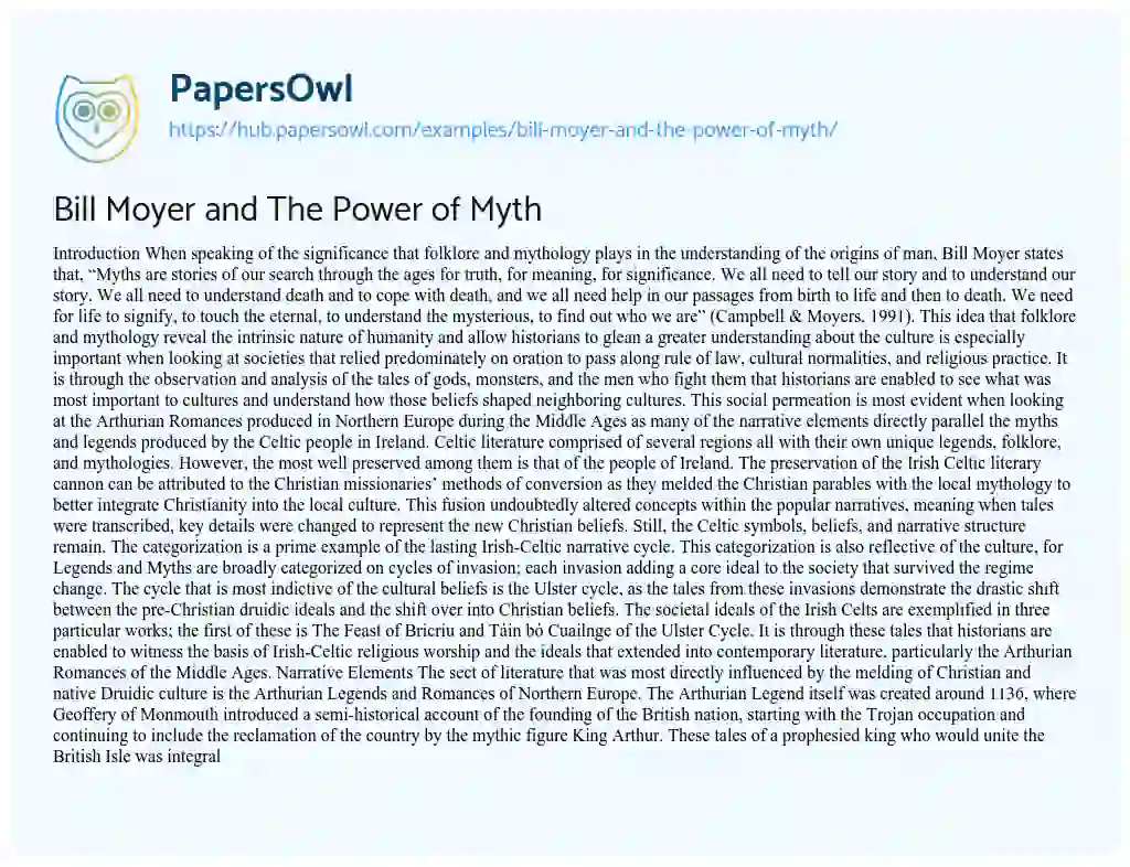 Essay on Bill Moyer and The Power of Myth