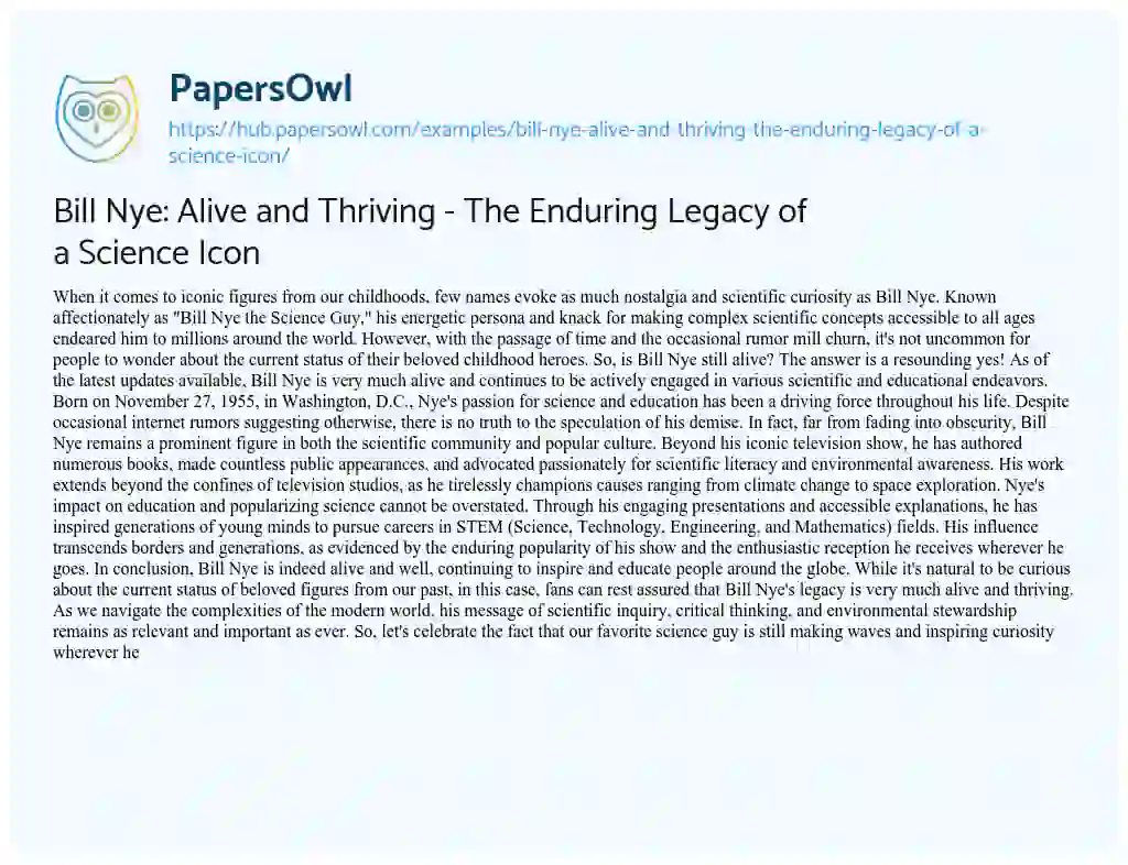 Essay on Bill Nye: Alive and Thriving – The Enduring Legacy of a Science Icon