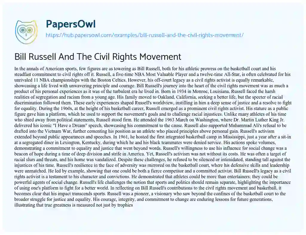 Essay on Bill Russell And The Civil Rights Movement