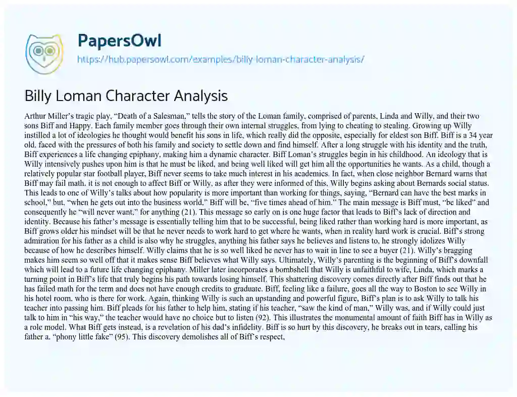 Essay on Billy Loman Character Analysis