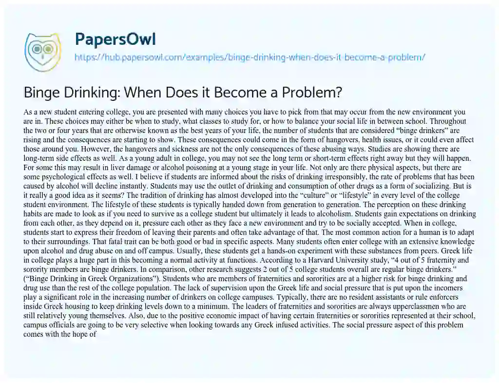 Essay on Binge Drinking: When Does it Become a Problem?
