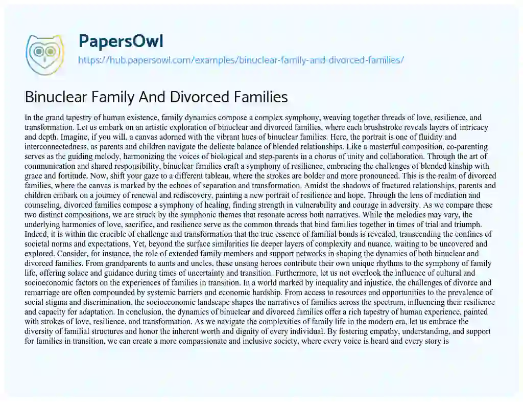 Essay on Binuclear Family And Divorced Families