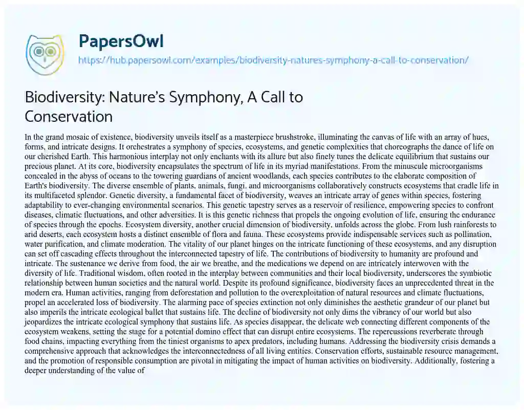 Essay on Biodiversity: Nature’s Symphony, A Call to Conservation