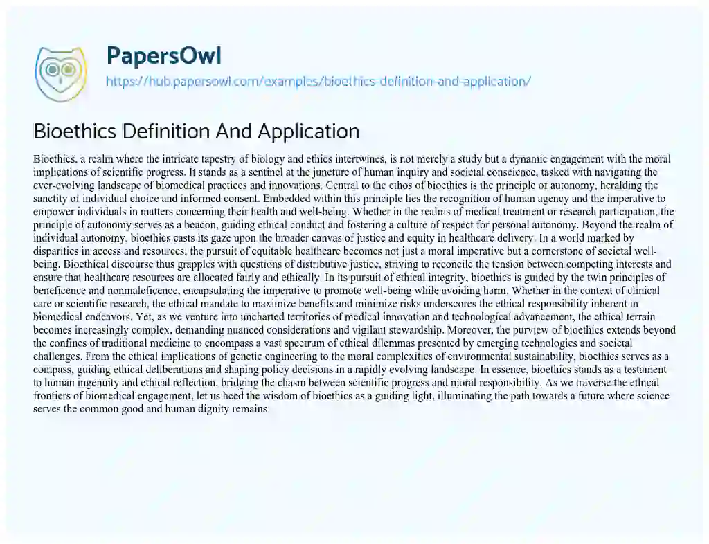 Essay on Bioethics Definition And Application
