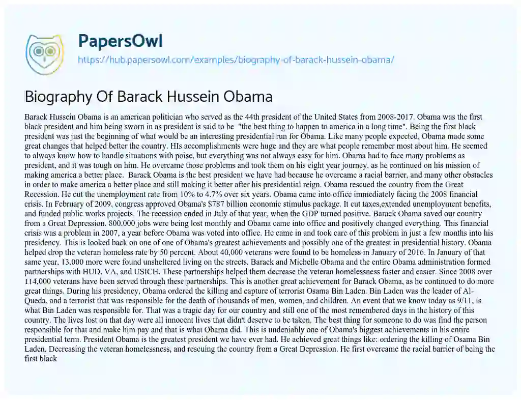 Essay on Biography Of Barack Hussein Obama