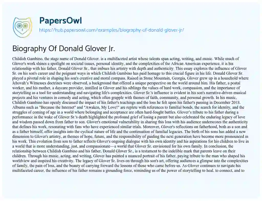 Essay on Biography Of Donald Glover Jr.