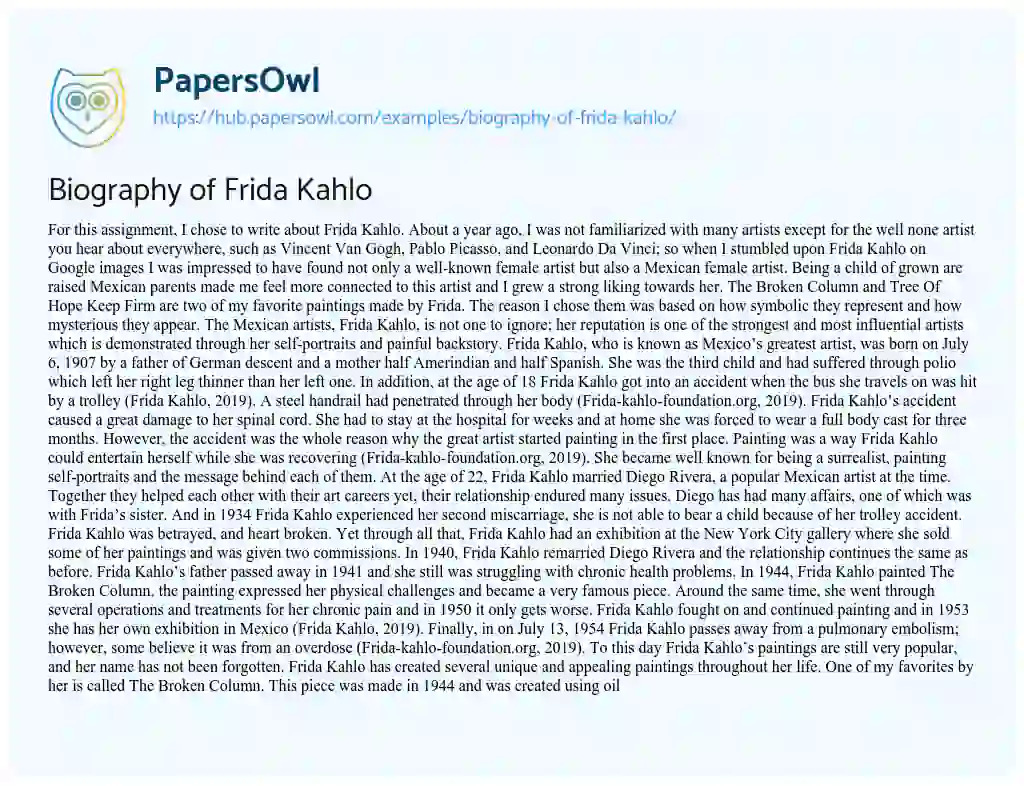 Essay on Biography of Frida Kahlo