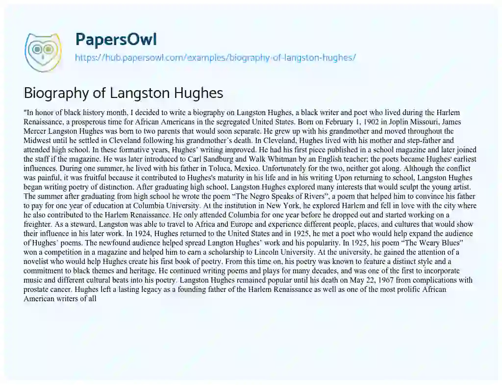Essay on Biography of Langston Hughes