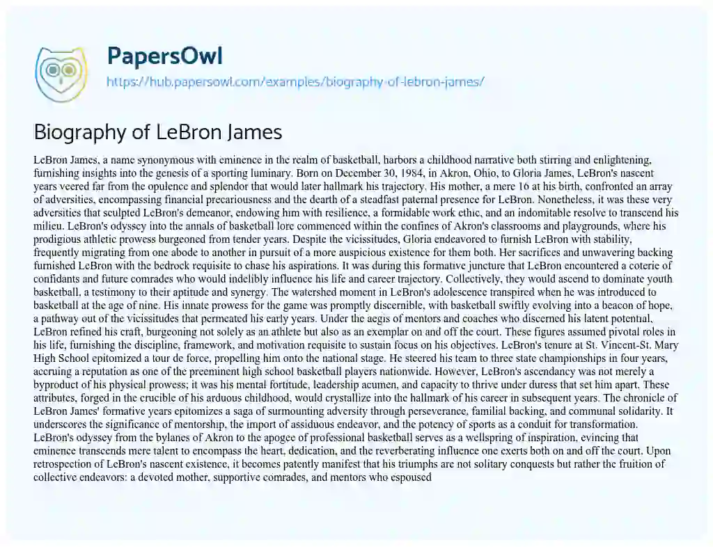 Essay on Biography of LeBron James