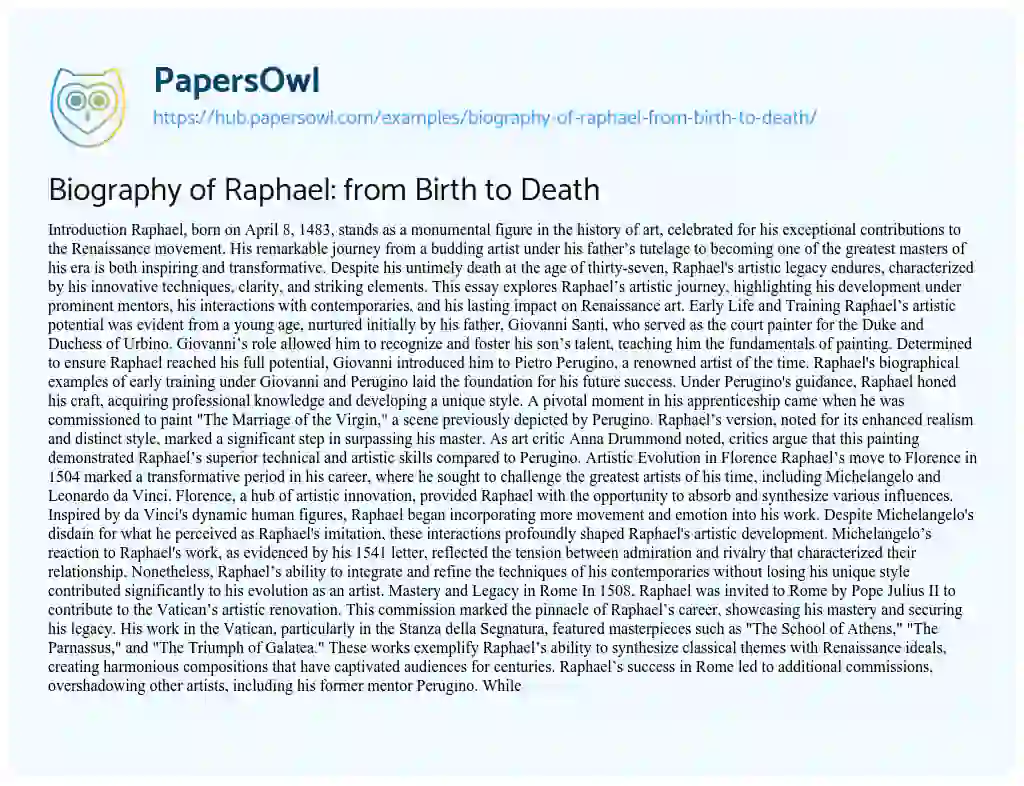 Essay on Biography of Raphael: from Birth to Death