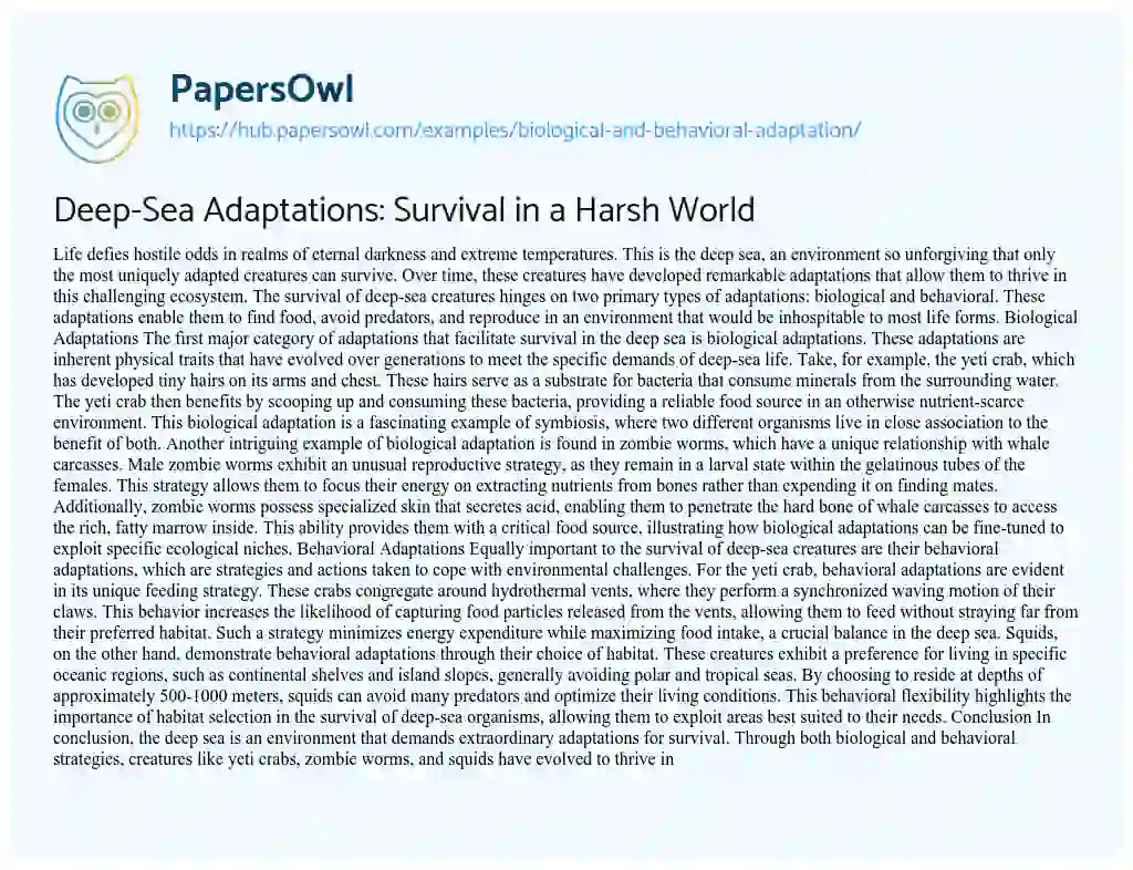 Essay on Deep-Sea Adaptations: Survival in a Harsh World
