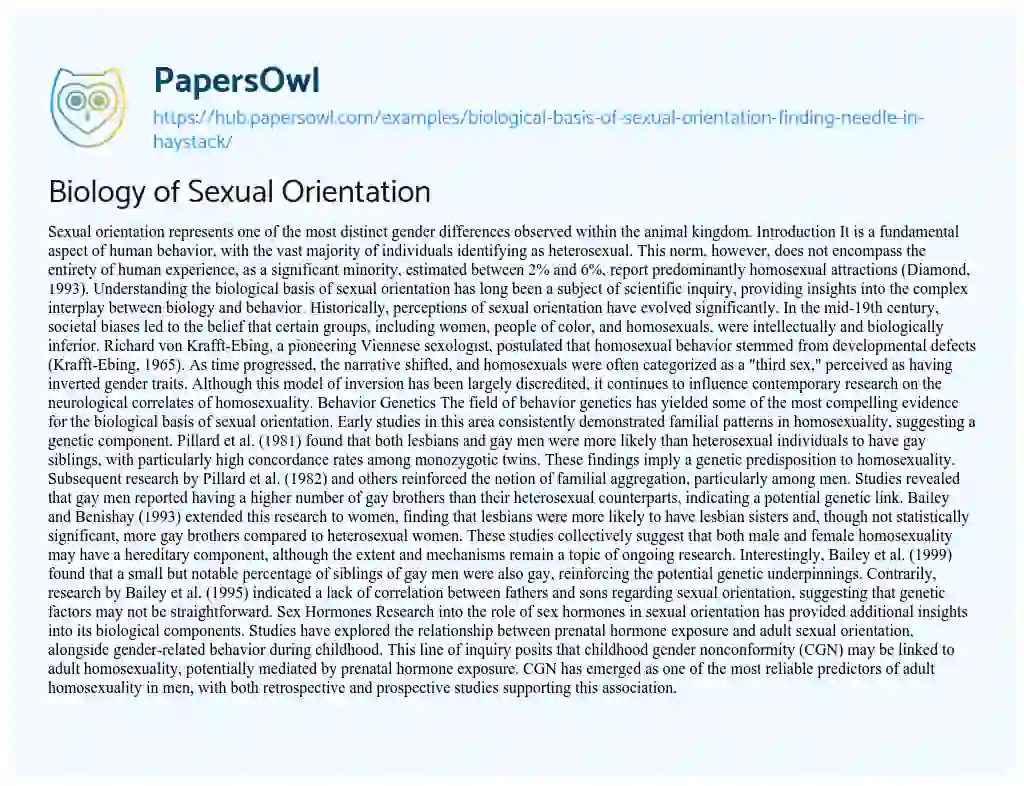 Essay on Biology of Sexual Orientation