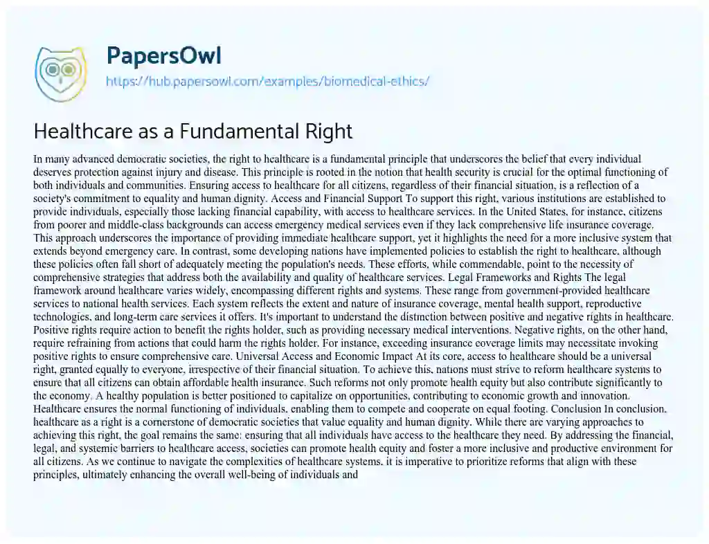 Essay on Healthcare as a Fundamental Right