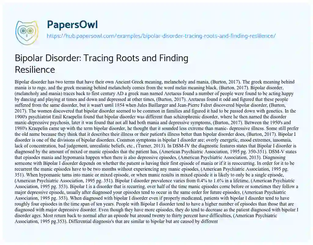 Essay on Bipolar Disorder: Tracing Roots and Finding Resilience