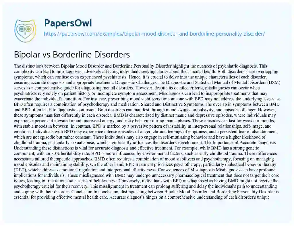 Essay on Bipolar vs Borderline Disorders