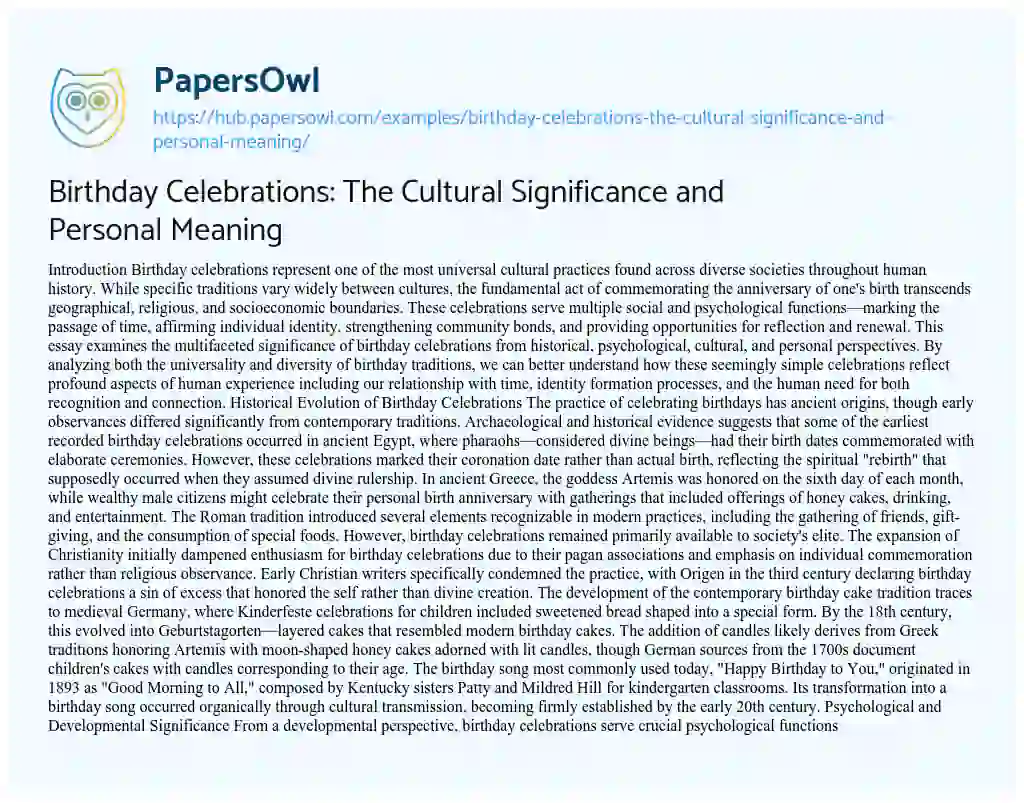 Essay on Birthday Celebrations: The Cultural Significance and Personal Meaning
