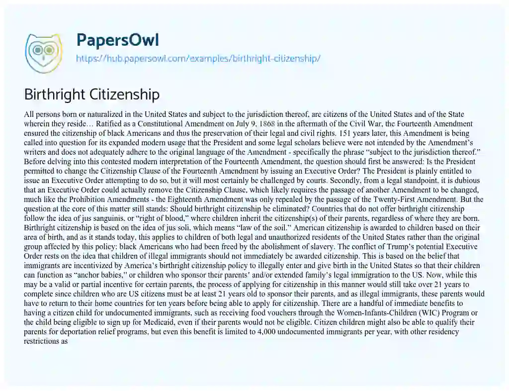Essay on Birthright Citizenship