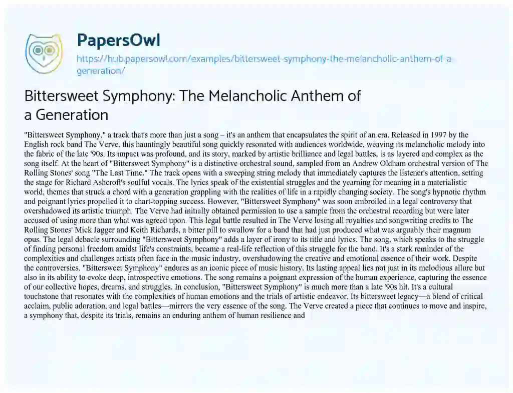 Essay on Bittersweet Symphony: The Melancholic Anthem of a Generation
