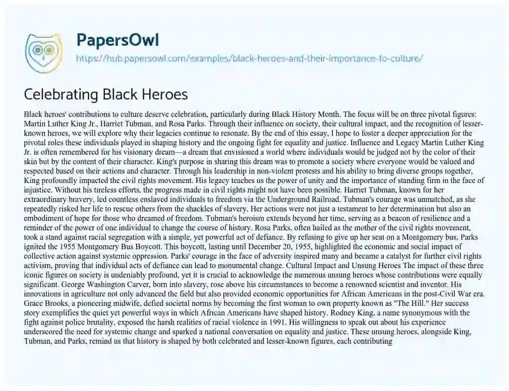 Essay on Celebrating Black Heroes