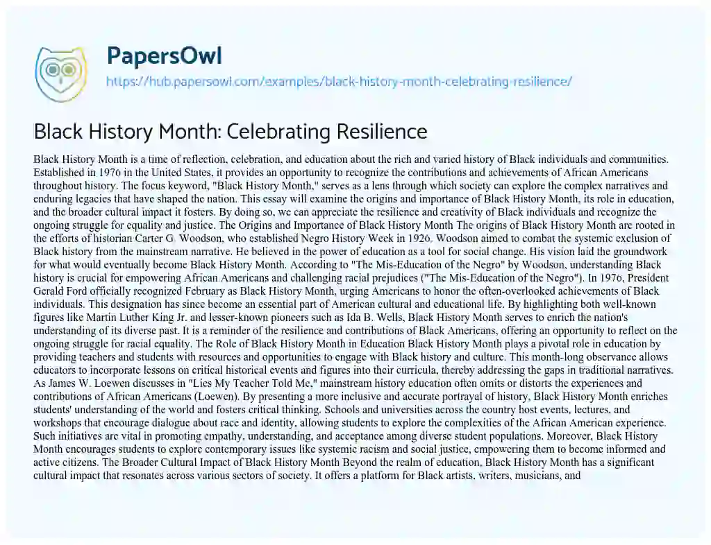 Essay on Black History Month: Celebrating Resilience