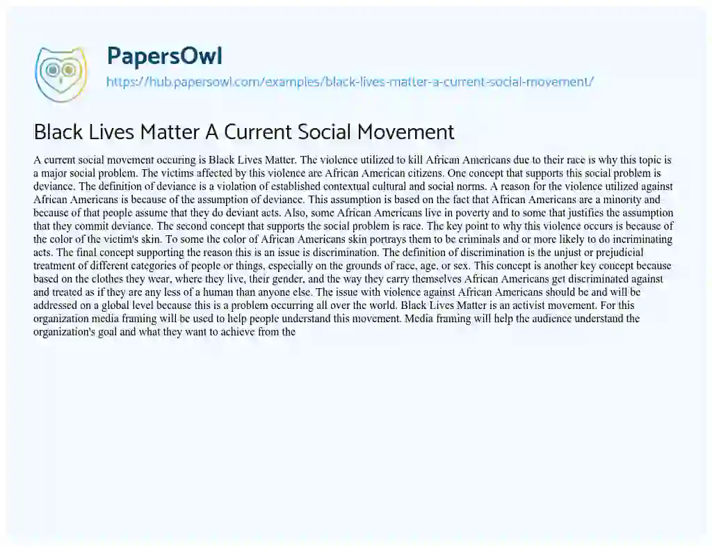 Essay on Black Lives Matter A Current Social Movement