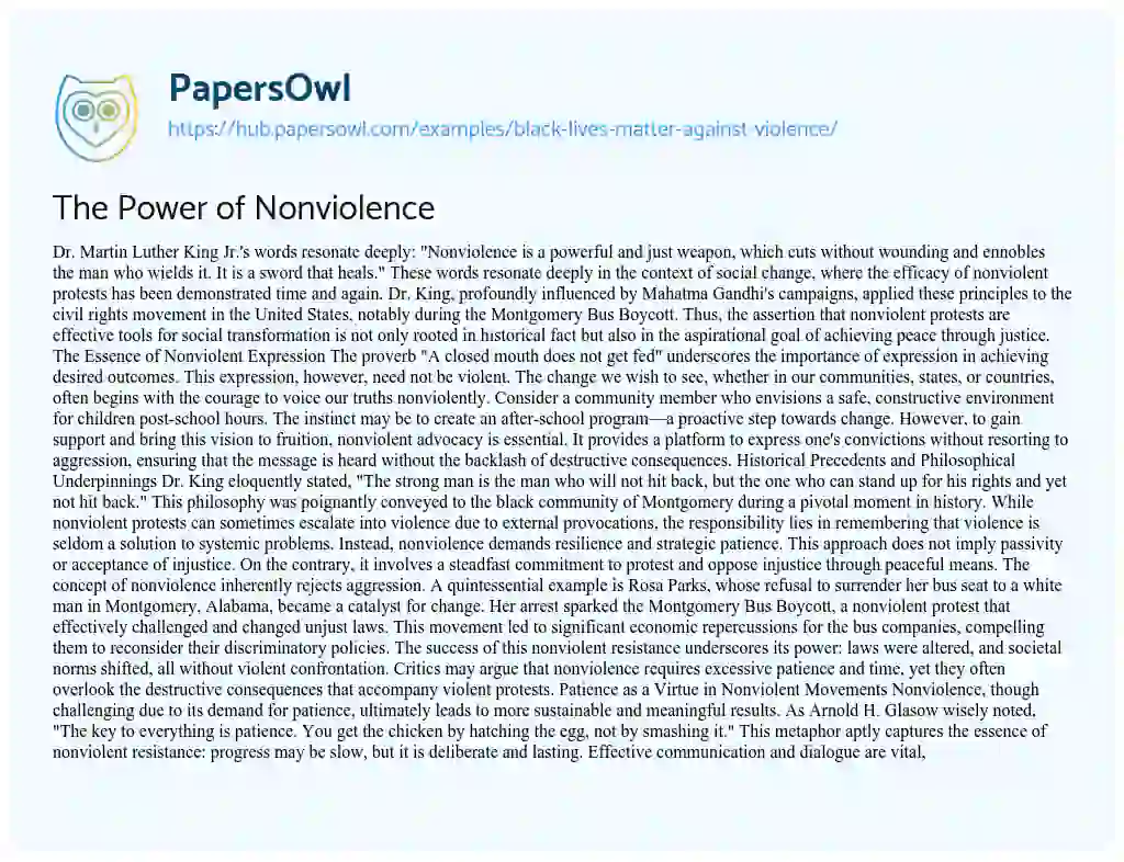 Essay on The Power of Nonviolence