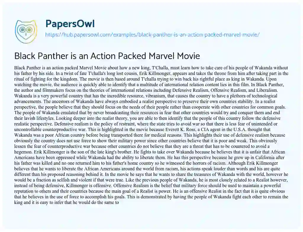 Essay on Black Panther is an Action Packed Marvel Movie