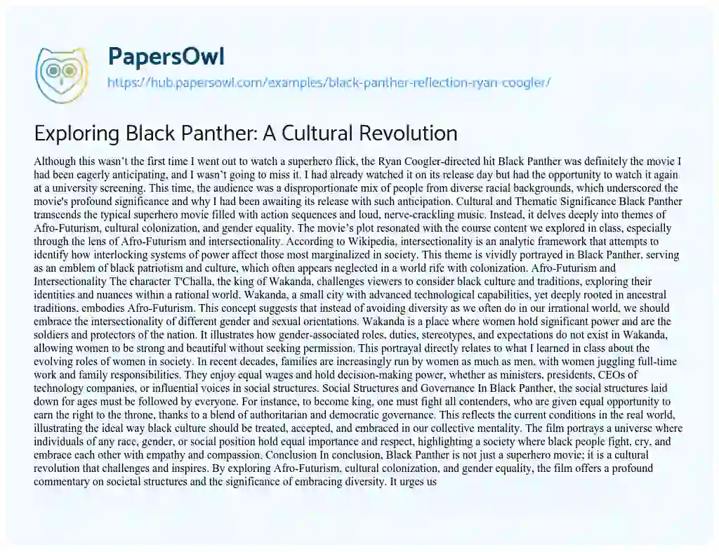 Essay on Exploring Black Panther: A Cultural Revolution