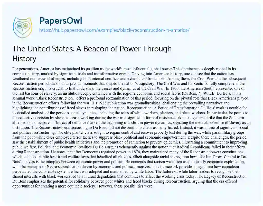 Essay on The United States: A Beacon of Power Through History