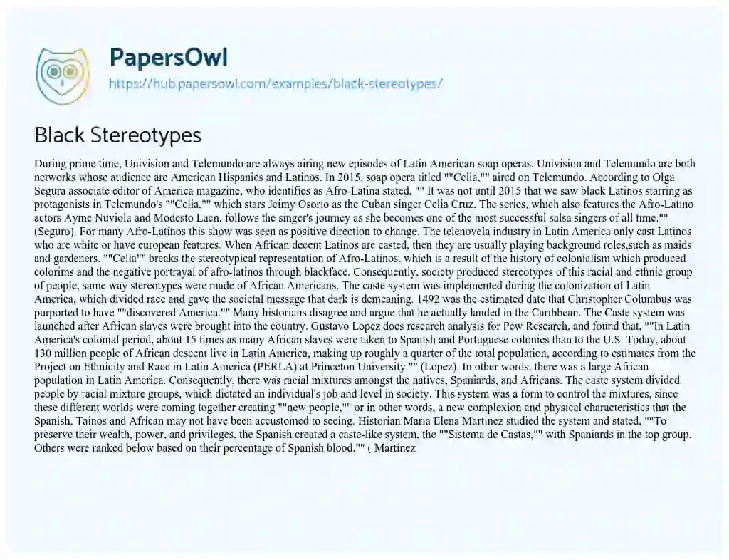 Essay on Black Stereotypes