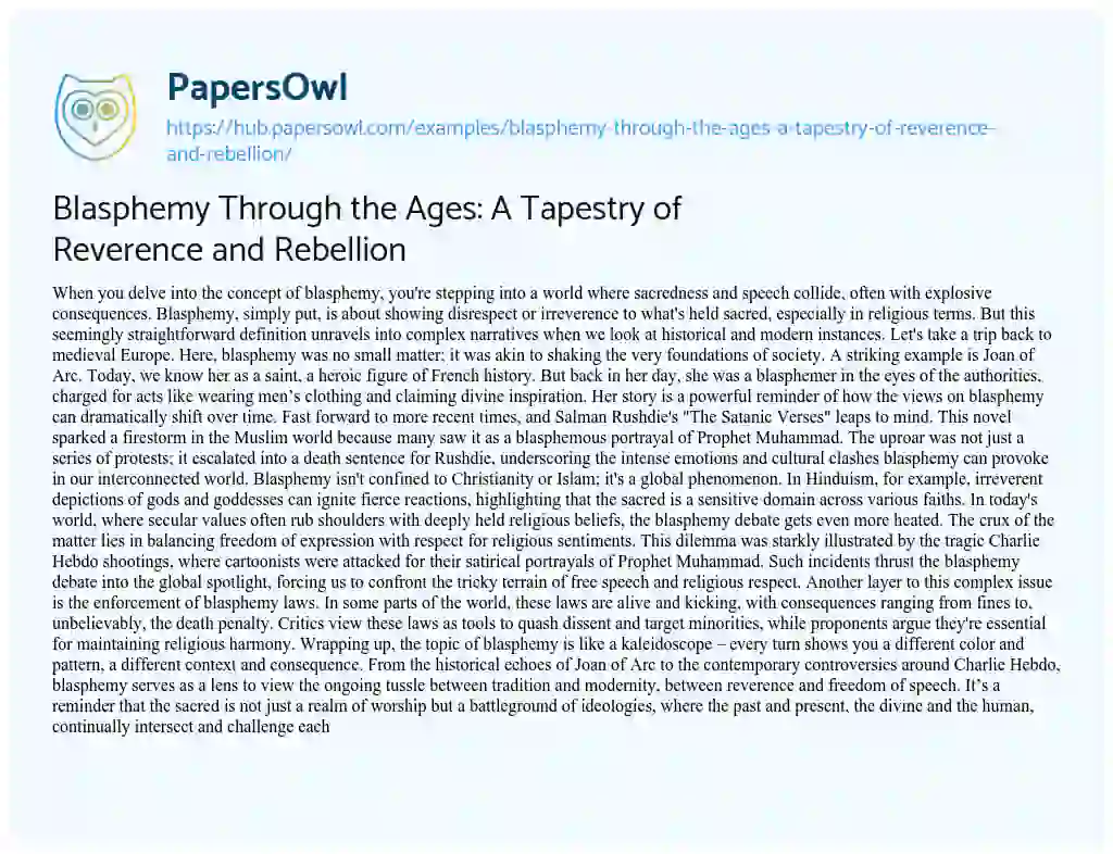 Essay on Blasphemy Through the Ages: A Tapestry of Reverence and Rebellion