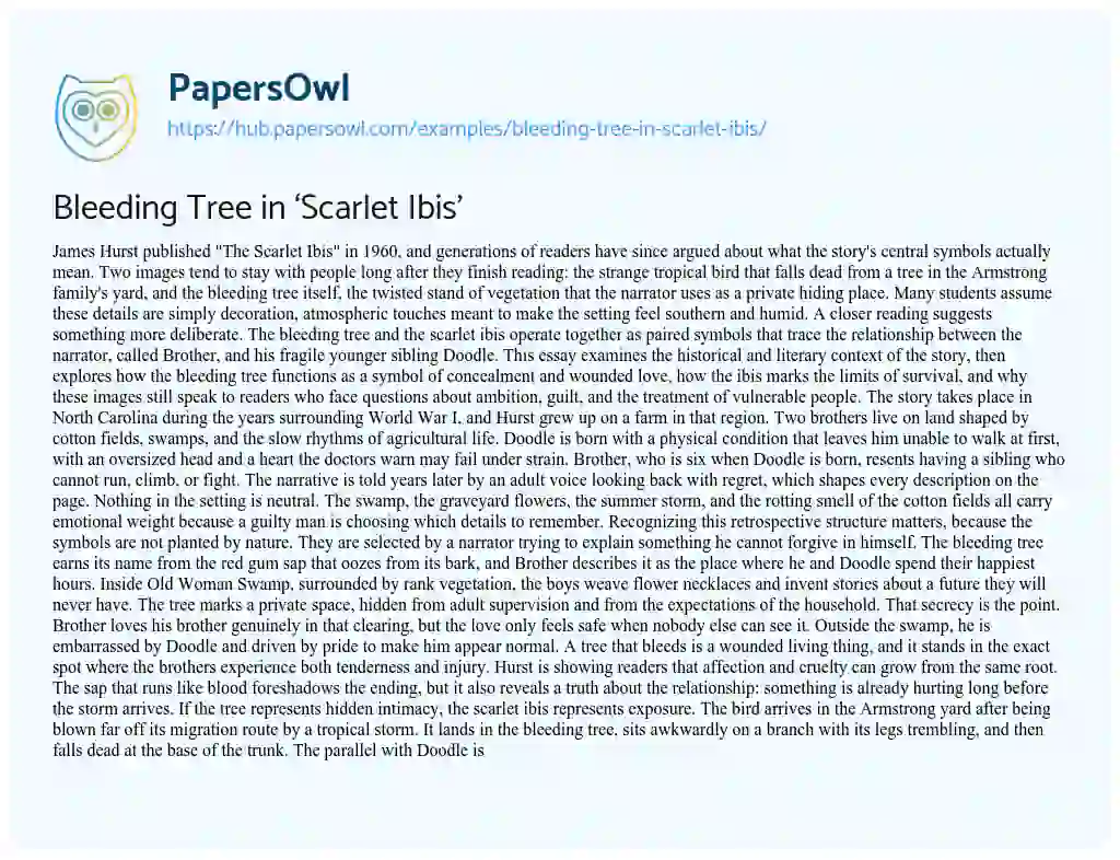 Essay on Bleeding Tree in ‘Scarlet Ibis’
