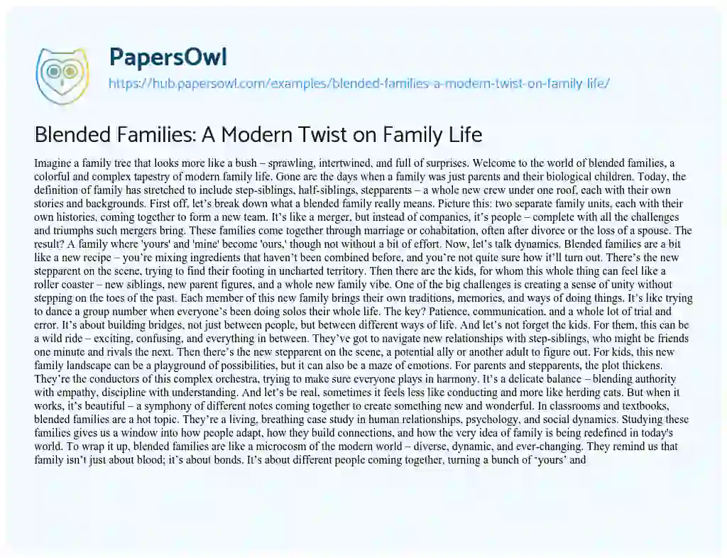 Essay on Blended Families: A Modern Twist on Family Life