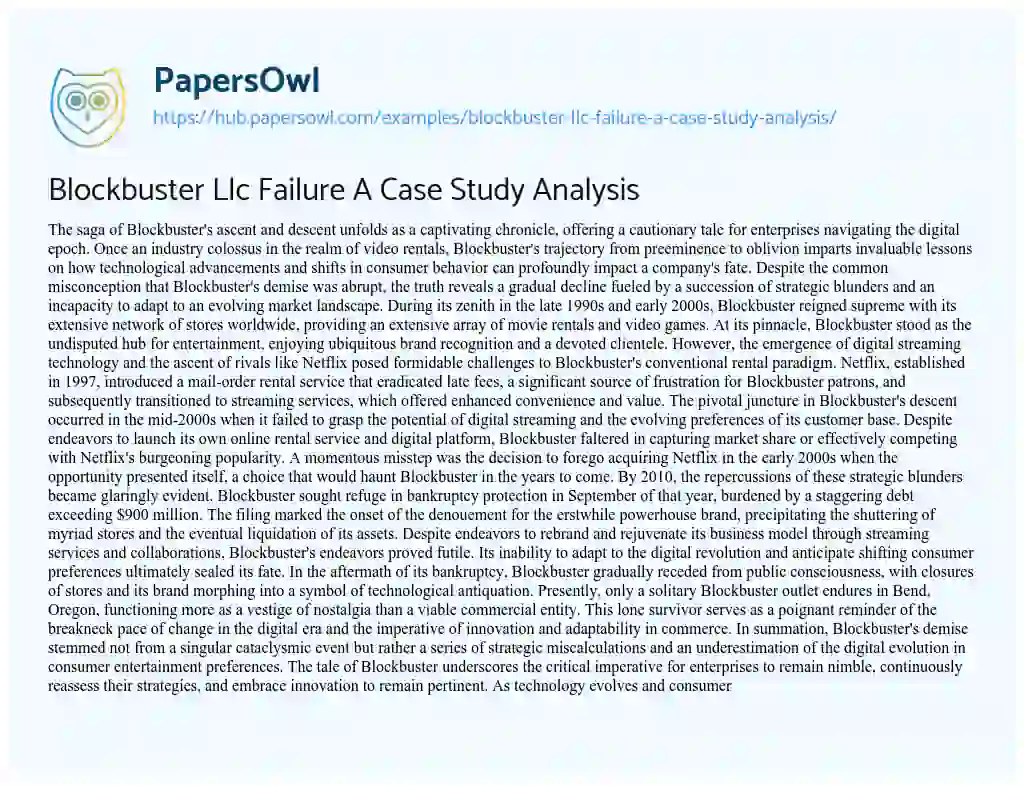 Essay on Blockbuster Llc Failure A Case Study Analysis