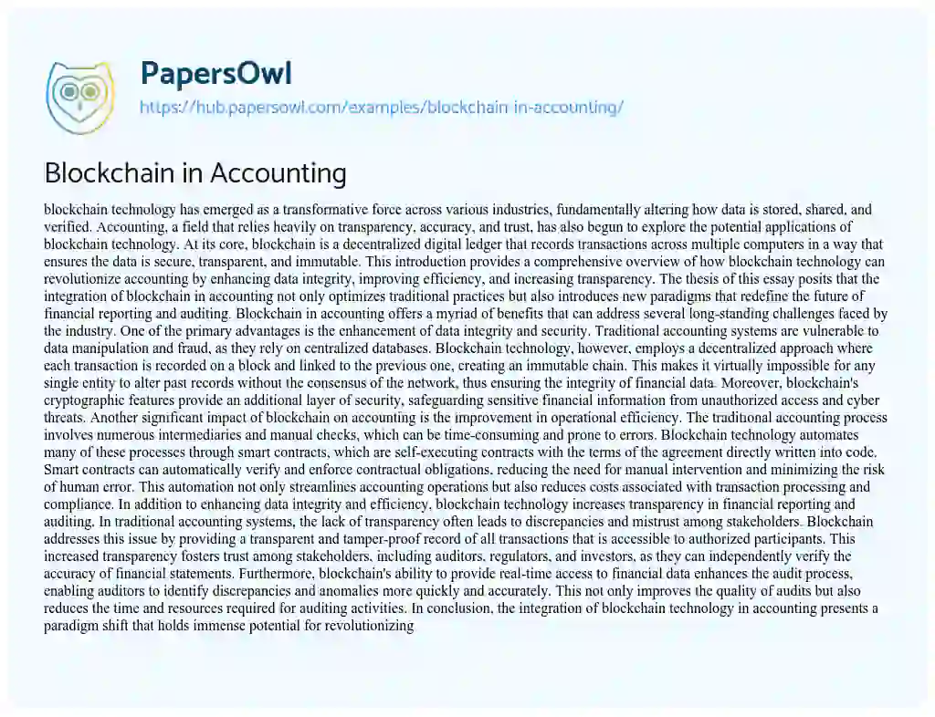 Essay on Blockchain in Accounting