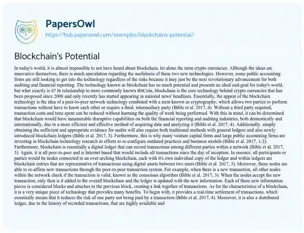 Essay on Blockchain’s Potential