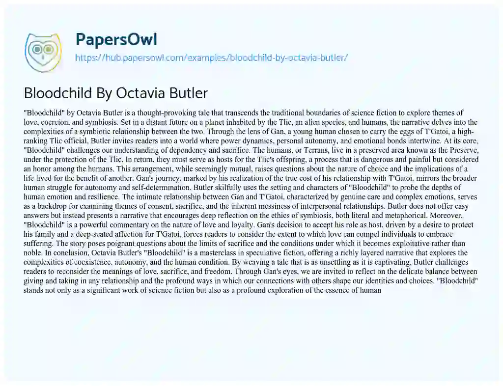 Essay on Bloodchild By Octavia Butler