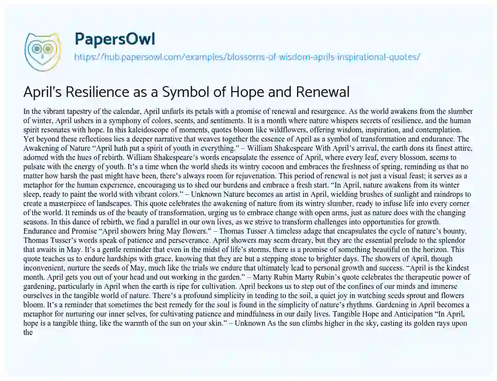 Essay on April’s Resilience as a Symbol of Hope and Renewal