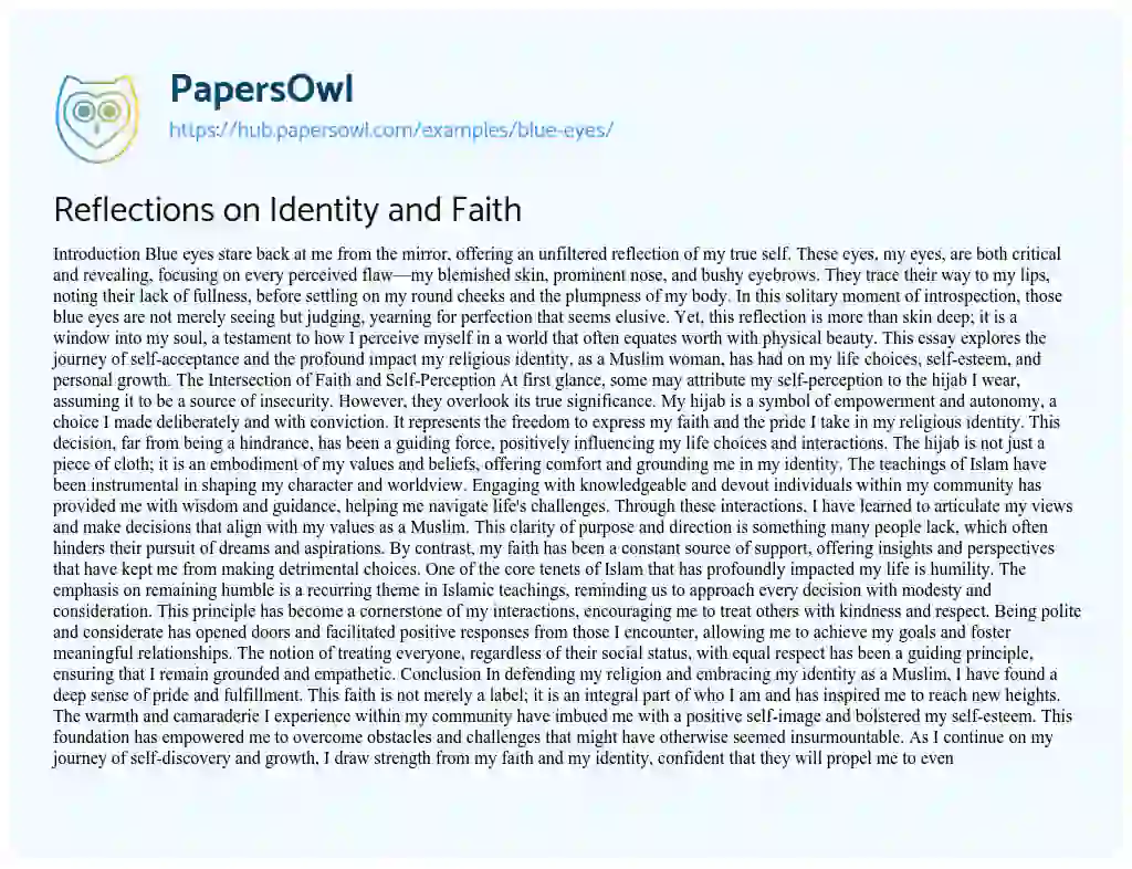 Essay on Reflections on Identity and Faith
